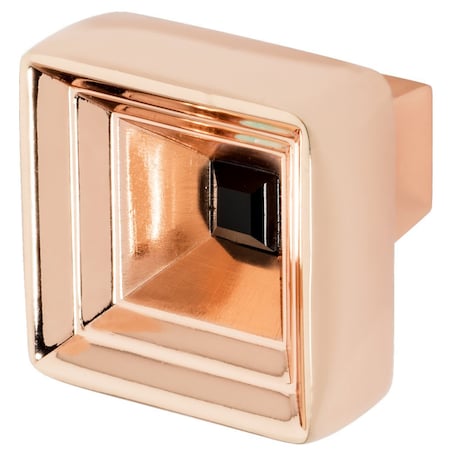 Hidden Treasure Cabinet Knob, 1-1/16in X 1-1/16in, Rose Gold With Black Crystal